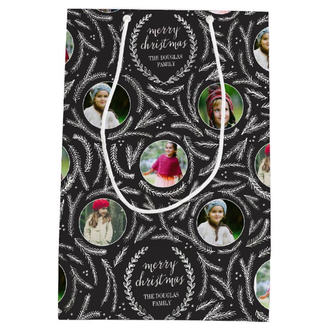 Custom Holiday Photo Pine Tree Print Medium Gift Bag (Back)