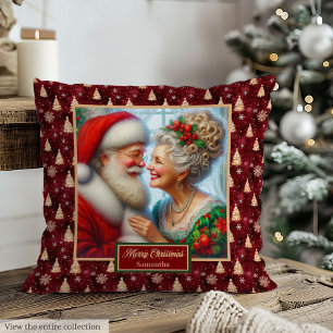 Custom Holiday Pillow Watercolor Santa Couple