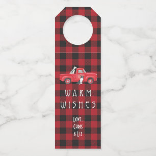 Custom Holiday Plaid Red Truck Farmhouse Dogs Bottle Hanger Tag
