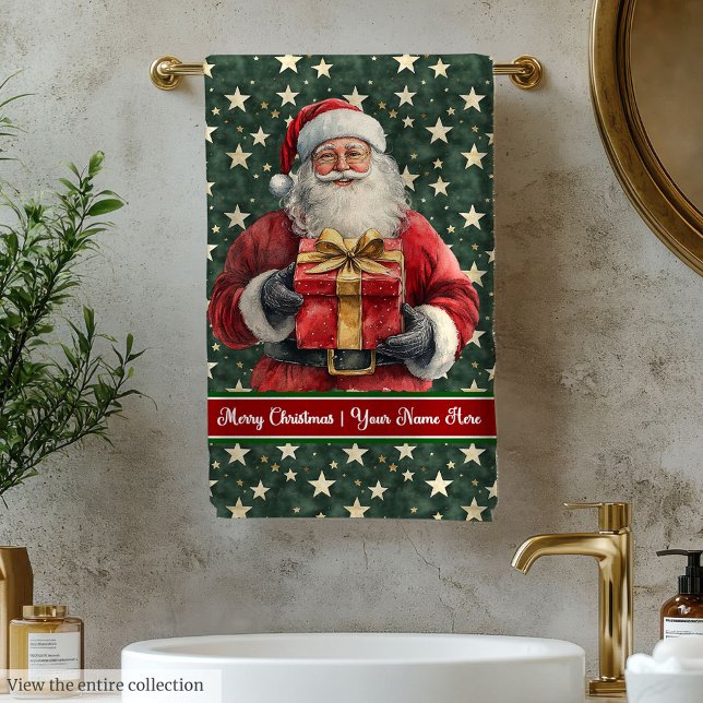 Custom Holiday Santa Watercolor Bath Towels (Custom Holiday Santa Watercolor Bath Towels)