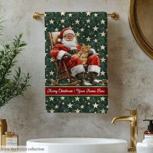 Custom Holiday Santa Watercolor Bath Towels
