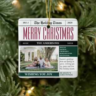 Custom Holiday Times Newspaper Christmas Photo Ceramic Ornament