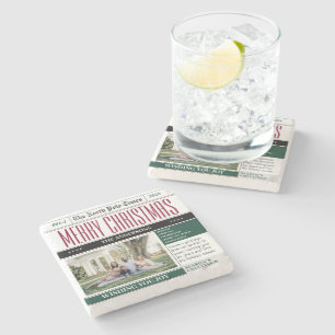 Custom Holiday Times Newspaper Christmas Photo Stone Coaster