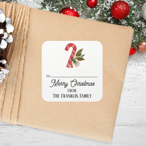 Custom Holiday Vintage Candy Cane To  From Square Sticker