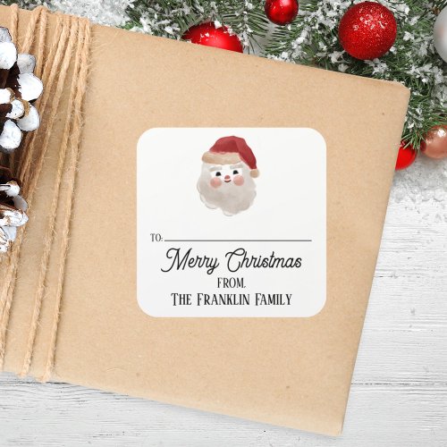 Custom Holiday Vintage Santa To  From Square Sticker
