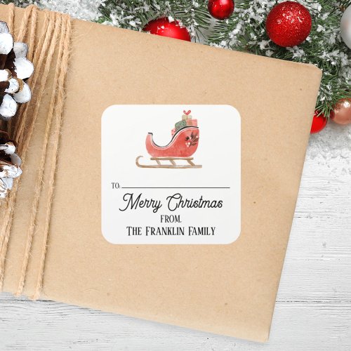 Custom Holiday Vintage Sleigh To  From Square Sticker