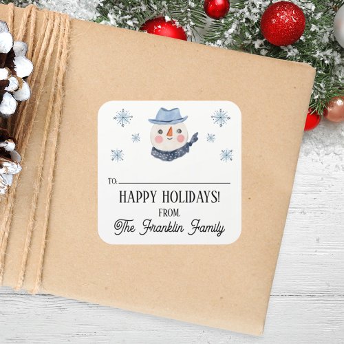 Custom Holiday Vintage Snowman To  From Square Sticker