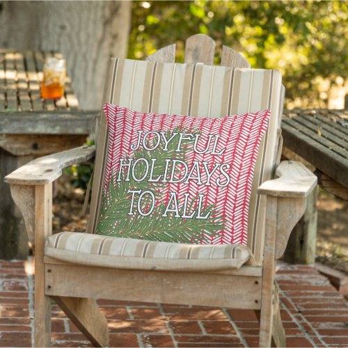 Custom Holiday Wish on Modern Red White Chevron Outdoor Pillow