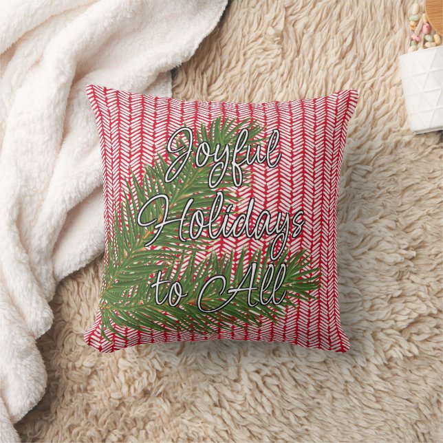 Custom Holiday Wish on Modern Red White Chevron Throw Pillow (Blanket)