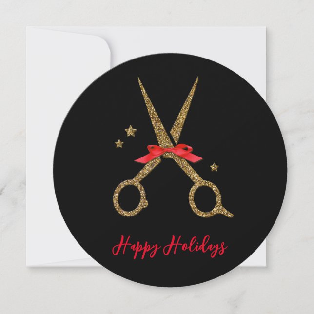 CUSTOM Holidays Golden glitter Hair Stylist Thank You Card (Front)