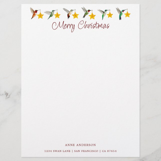 Custom Holidays Hummingbirds  Letterhead (Front)