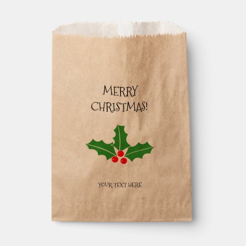 Custom holly leaf Christmas party favor bags
