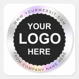 Custom Holographic black'Thank You' Logo Name Labe Square Sticker