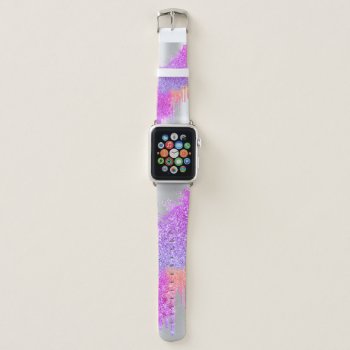 Custom Holographic Colorful Glitter Drips Cute Apple Watch Band by SleekMinimalDesign at Zazzle