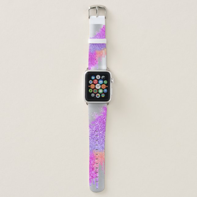 Custom holographic colorful glitter drips cute apple watch band (Front)