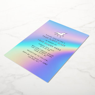 Custom Holographic Modern Elegant Unicorn Party Foil Invitation