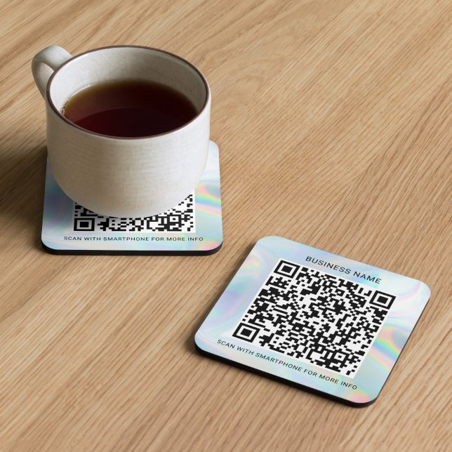 Custom Holographic QR Code Business Services Square Paper Coaster (Holographic Business QR Code Coaster)