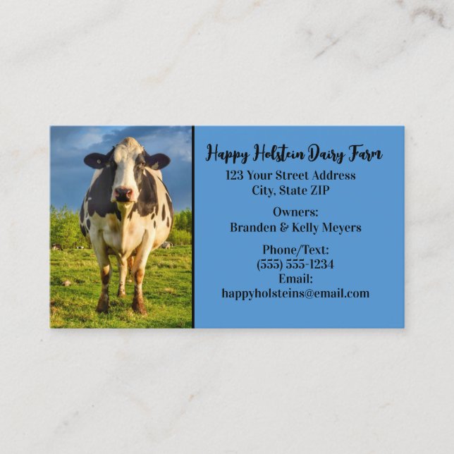 Custom Holstein Cow Business Business Card (Front)