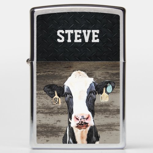 Custom Holstein Cow Dairy Farm Livestock Name Zippo Lighter