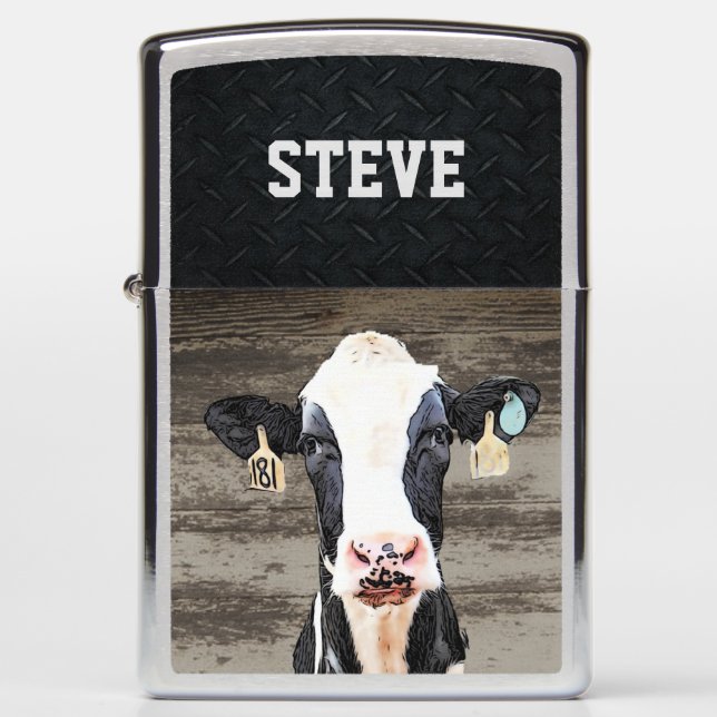 Custom Holstein Cow Dairy Farm Livestock Name Zippo Lighter (Front)