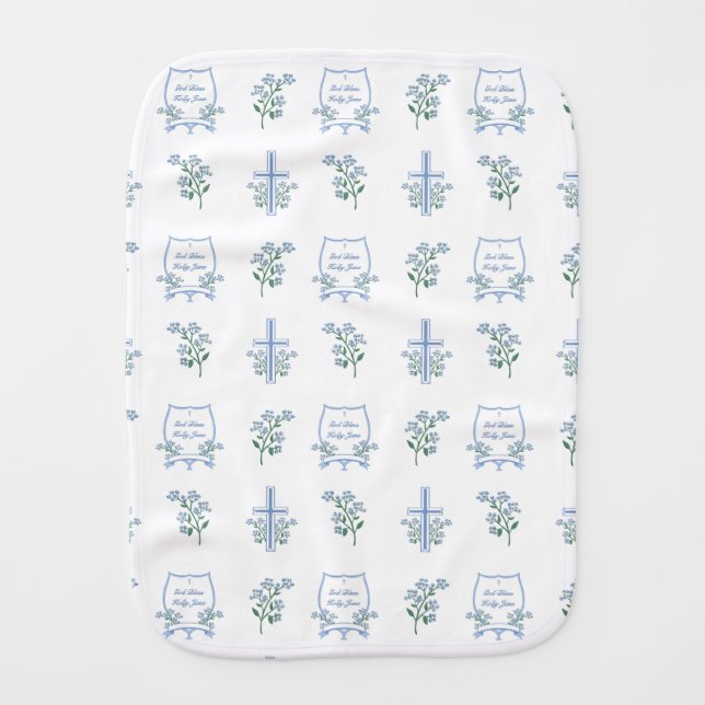 Custom Holy Baptism First Communion Floral Baby Baby Burp Cloth (Front)