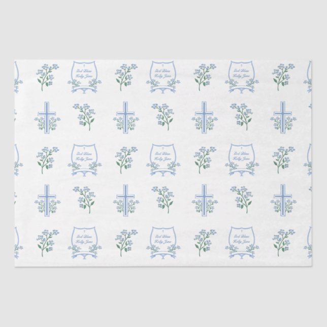 Custom Holy Baptism First Communion Floral Baby Tissue Paper (Front)