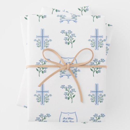 Custom Holy Baptism First Communion Floral Baby Wrapping Paper Sheets