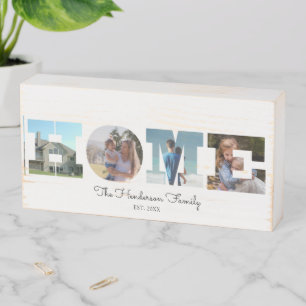 Custom Home 4 Photo Family Name Wooden Box Sign