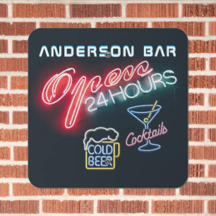 Custom HOME BAR Cocktails Beer Mancave Open 24hrs Metal Sign