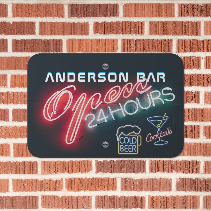 Custom HOME BAR Cocktails Beer Mancave Open Neon Metal Sign