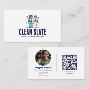 Custom Home Cleaning Service QR Photo Employee Business Card