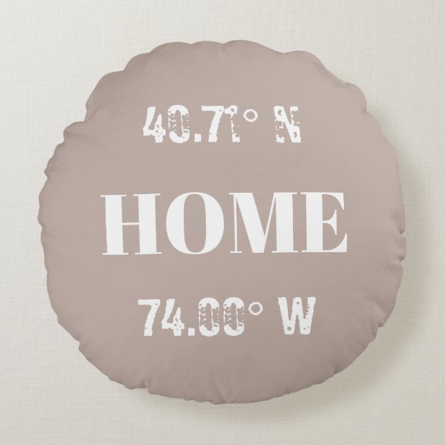 Custom Home Coordinates Round Pillow (Front)