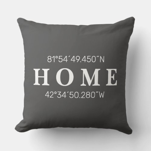 Custom Home Coordinates Throw Pillow Charcoal Gray