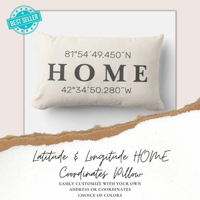 Custom Home Coordinates Throw Pillow | Ivory (Creator Uploaded)