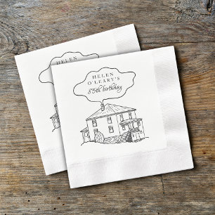 Custom Home Drawing Birthday Drop In Napkins