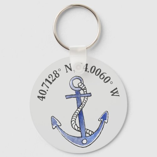 Custom Home Geographical Coordinates with Anchor Keychain