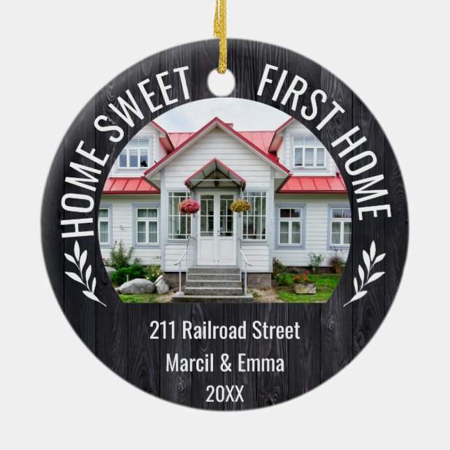 Custom Home Sweet First Home christmas 2023 Ceramic Ornament (Back)