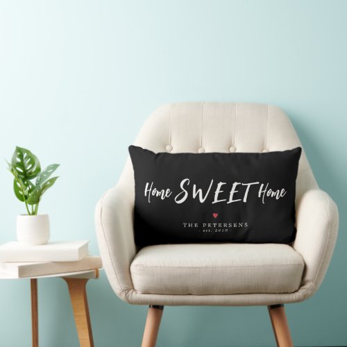 Custom home sweet home family name typography lumbar pillow