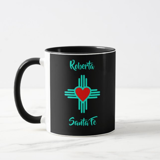 Custom Home Town & Name Zia Heart Black Gift Tea Mug (Left)