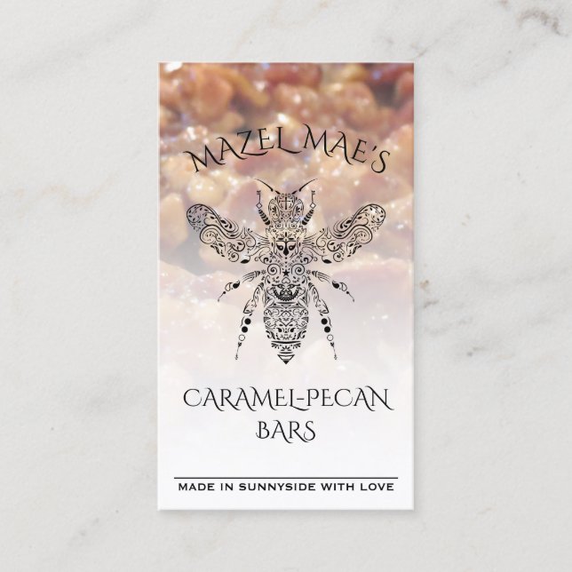 Custom Homemade Caramel-Pecan Bars HoneyBee Recipe Business Card (Front)