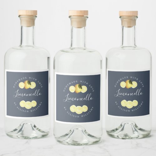 Custom Homemade Dark Blue Limoncello Label 