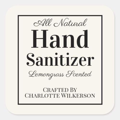 Custom Homemade Hand Sanitizer Simple Cream Square Sticker