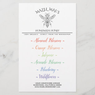 Custom Homemade Honey Flavors Stationery