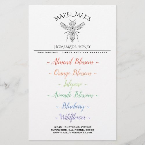 Custom Homemade Honey Flavors Stationery