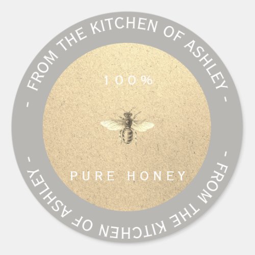 Custom Homemade Honey Gray White Bee Kraft Classic Round Sticker