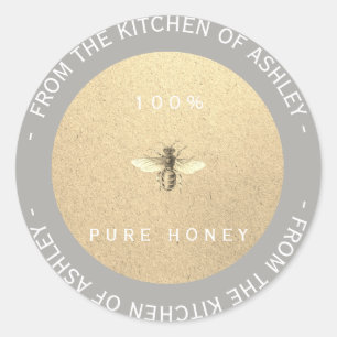 Custom Homemade Honey Gray White Bee Kraft Classic Round Sticker
