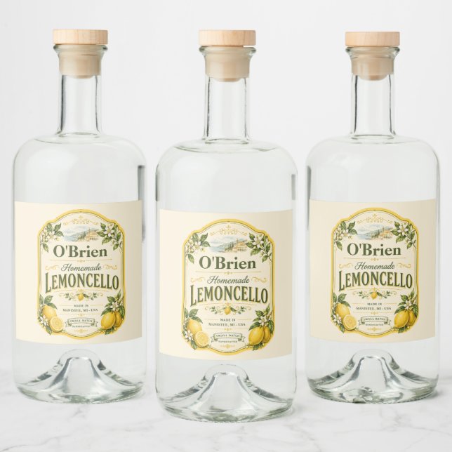 Custom Homemade Lemoncello Label Vintage Lemons (Bottles)