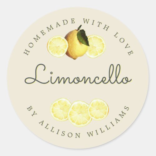 Custom Homemade Limoncello Antique White Classic Round Sticker