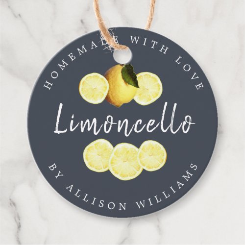 Custom Homemade Limoncello Dark Blue Bottle Favor Tags