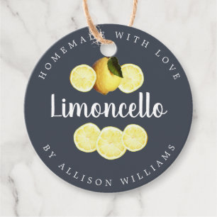 Custom Homemade Limoncello Dark Blue Bottle Favor Tags